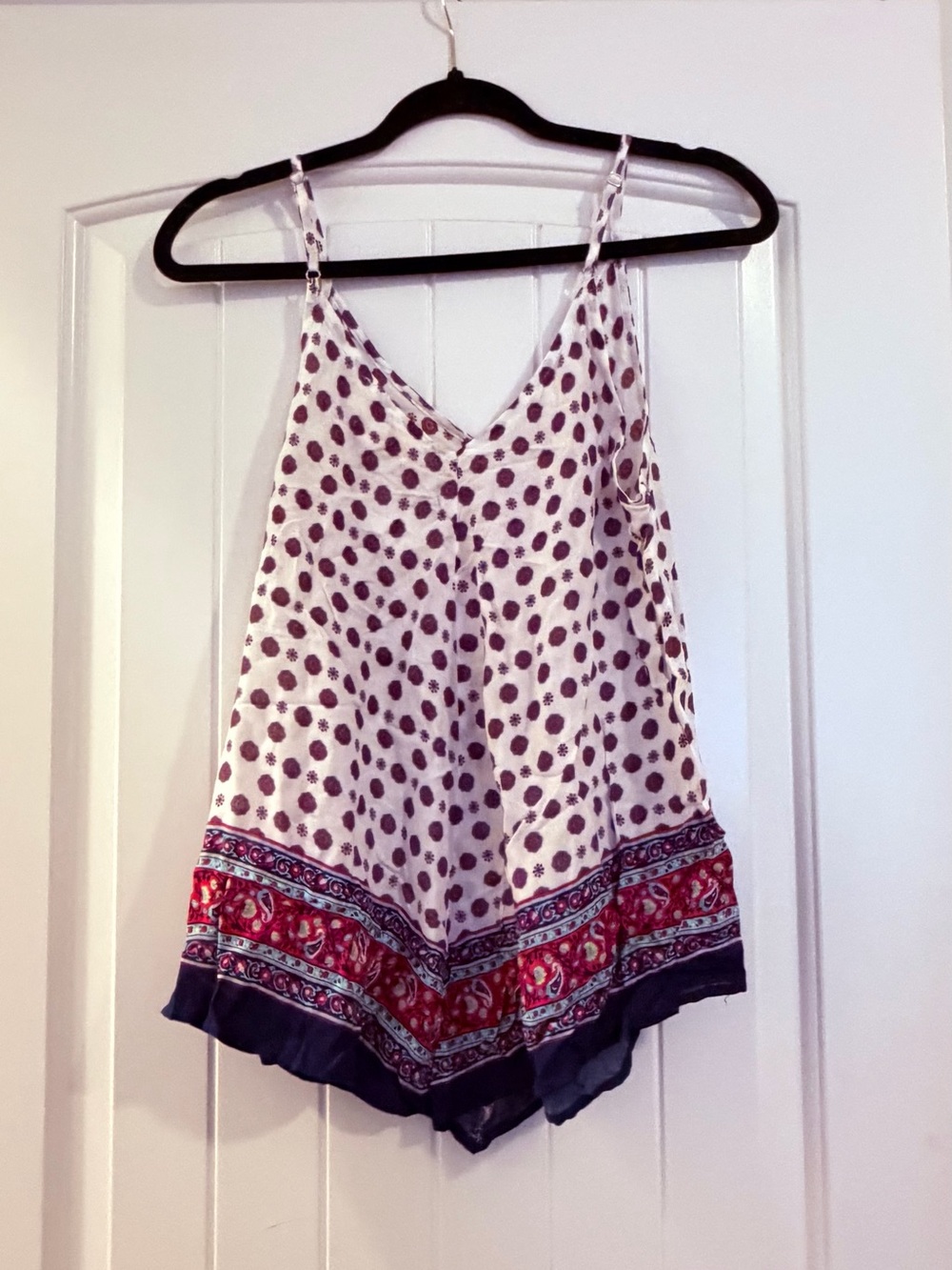 Printed V-Neck Camisole Tank in Ivory and Red Border